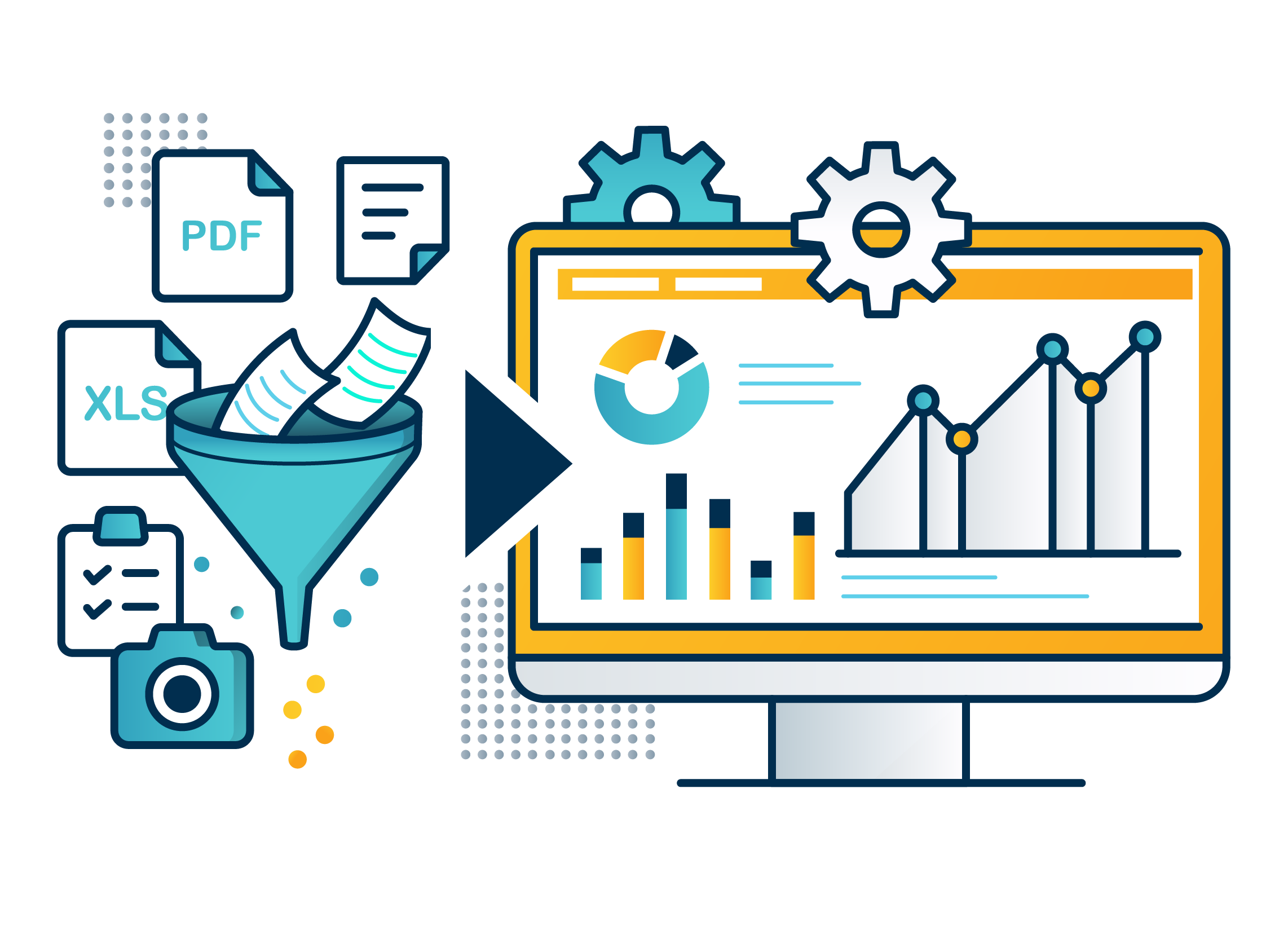 graphic with many separate modules making up a web dashboard