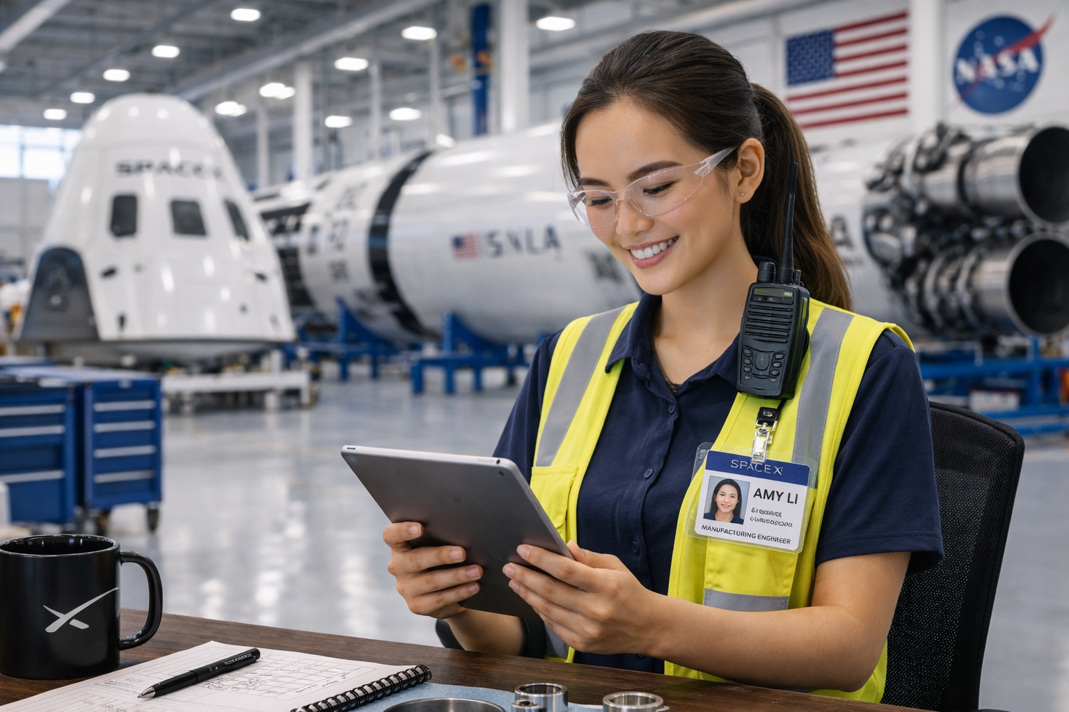 woman with space technology background